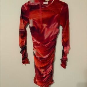 Princess Polly Red and Pink Long Sleeve Dress